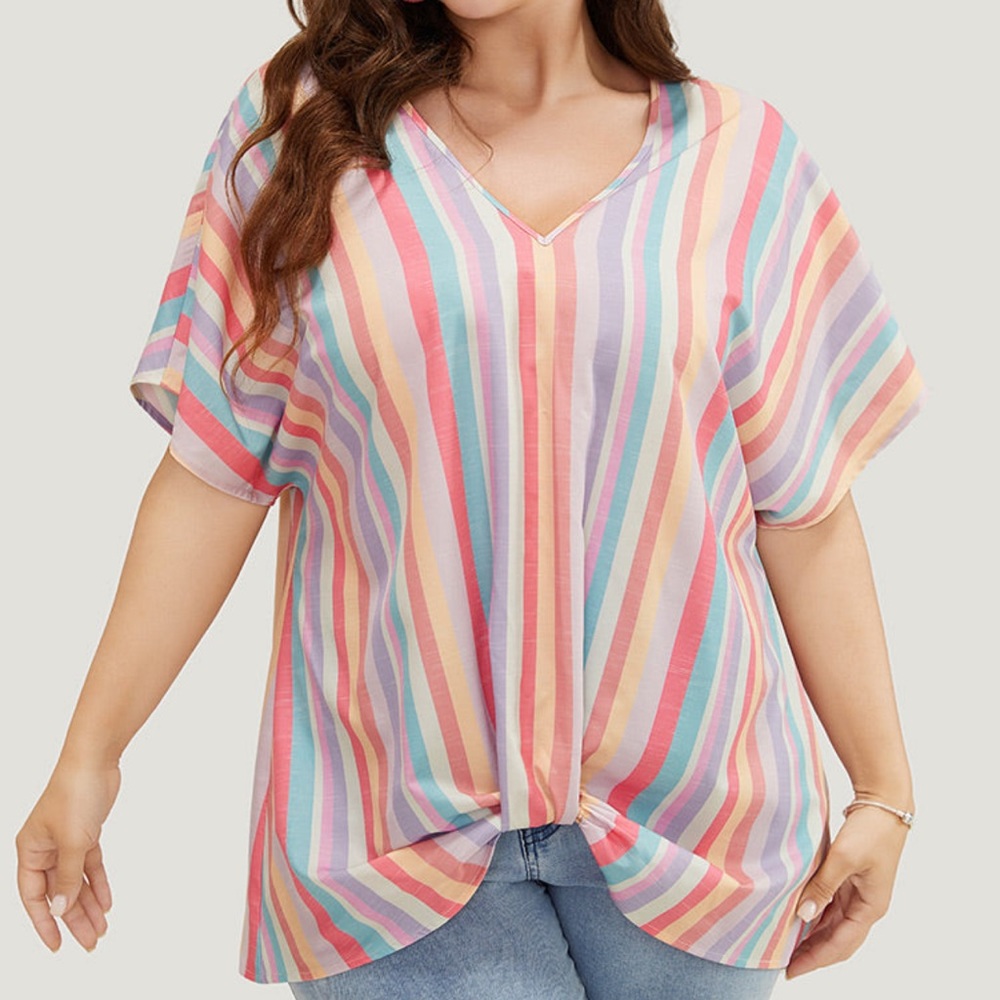 Rainbow Striped Asymmetrical Hem Blouse
